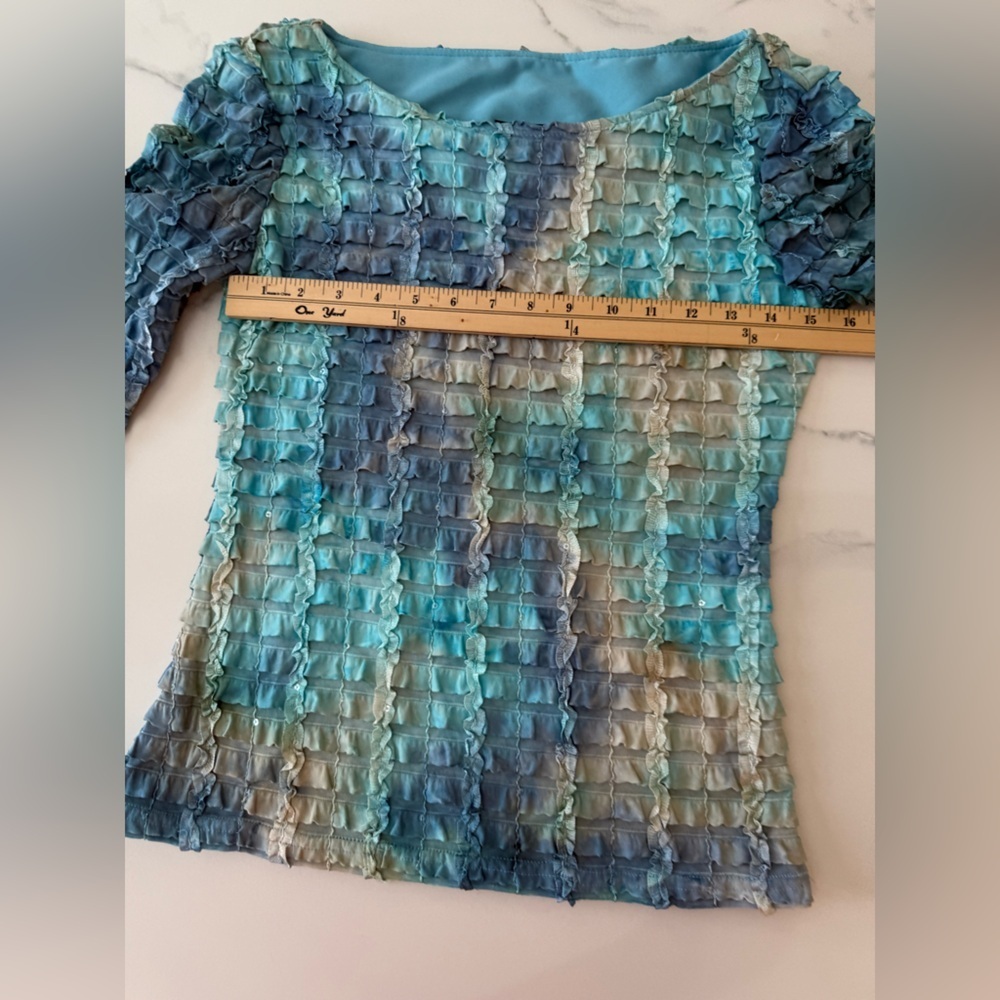 Cartise Blue and Green Textured Women's Top Medium - Picture 3 of 5